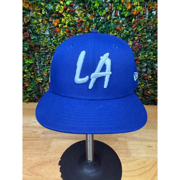 LA Los Angeles New Era x Supervsn Collab Hat Cap Emmbroidered Blue White 7 3/4 - Picture 2 of 14